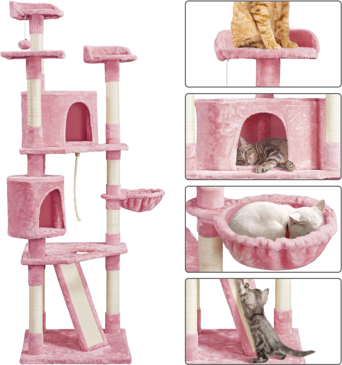 Yaheetech 79-in Plush Cat Tree and Condo， Pink， Large