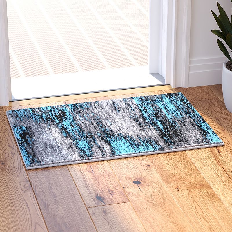 Masada Rugs Masada Rugs Trendz Collection 2'x3' Modern Contemporary Area Rug Mat in Blue， Gray and Black - Design Trz863