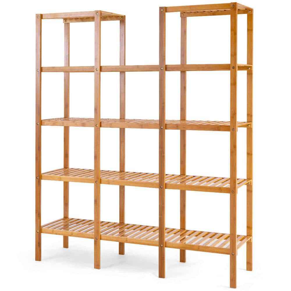 Costway 45.5 in. L x 12.5 in. W x 55.5 in. H Shelves Indoor/Outdoor Yellow Plant Stand 5-Tier Multi-Functional HW57411