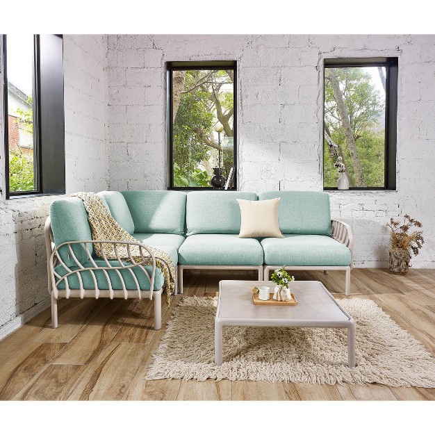 Laurel Outdoor Corner Seat With Cushion Gray seafoam Lagoon