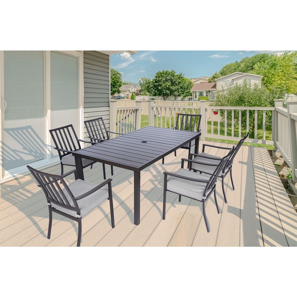 Mod Carter 7 Piece Dining Set with 6 Pewter Grey Padded Dining Chairs and 72 in. x 40 in. Slat Table