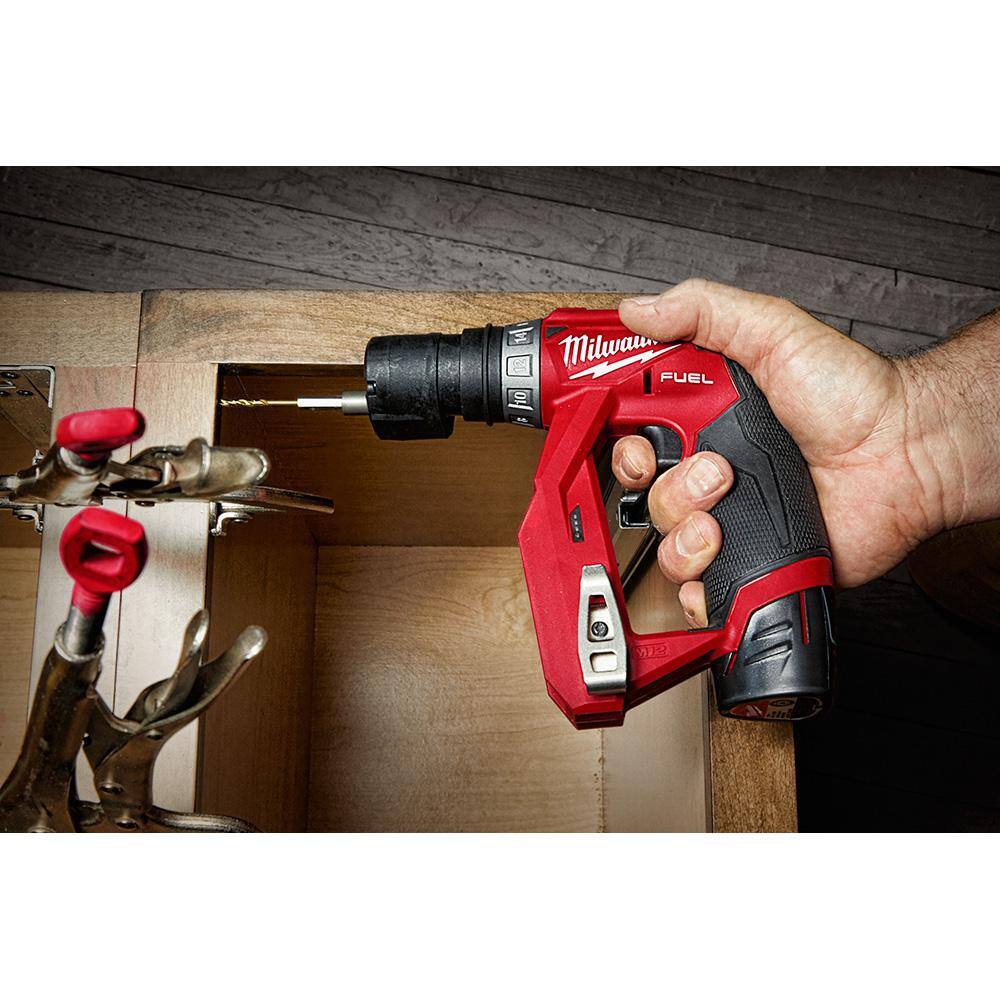 MW M12 FUEL 12V Lithium-Ion 4-in-1 Installation 38 in. Drill Driver wM12 12-Volt 4.0 Ah and Charger Starter Kit 2505-20-48-59-2440