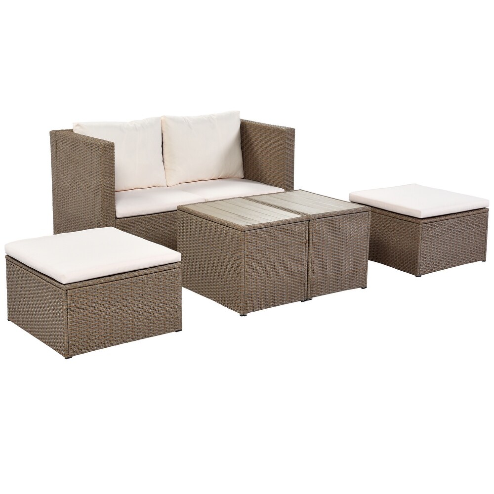 Topmax Outdoor 6 piece Garden Furniture Set PE Wicker Rattan Sectional Sofa Set with 2 Tea Tables   Cushion and Footrest