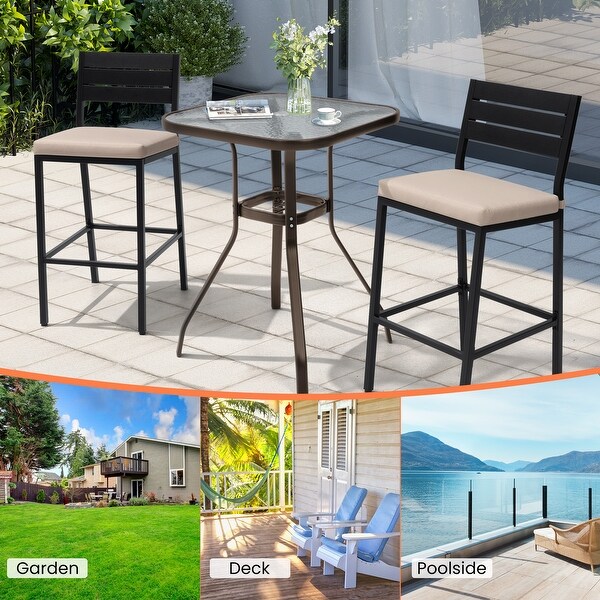 Pellebant Outdoor Tempered Glass Top Table with Umbrella Hole