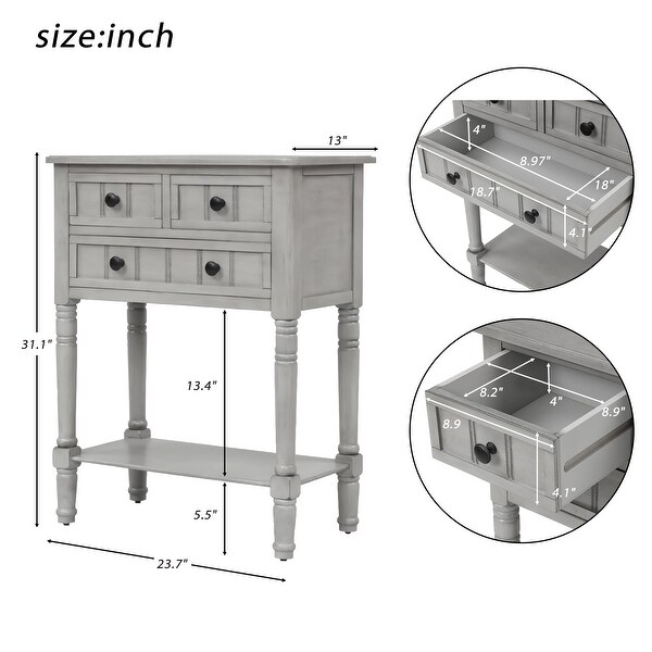 Console Table Gray Wash Sofa Table with Three Storage Drawers