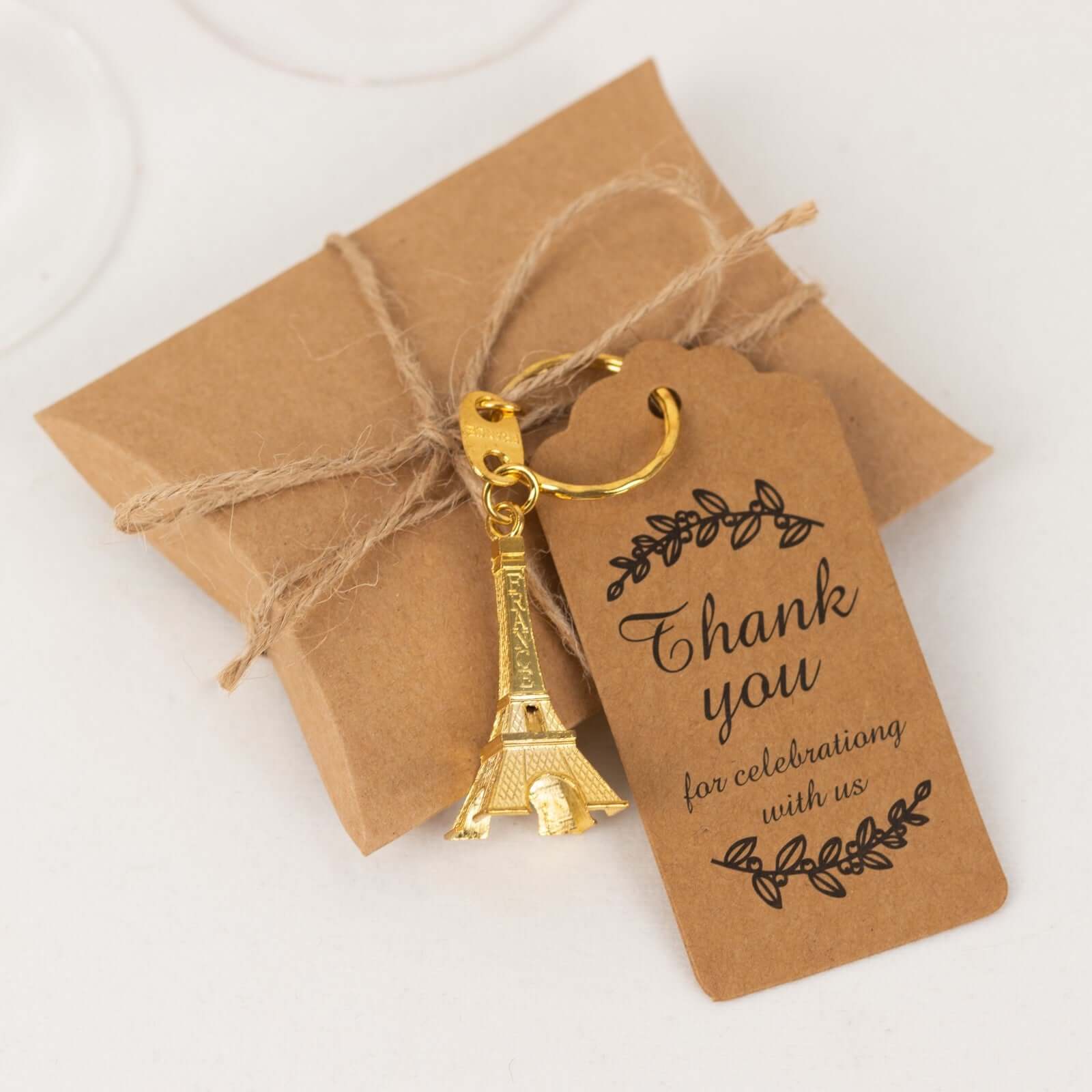 10 Pack Gold Plastic Paris Eiffel Tower Keychain Party Favor, Wedding Bridal Shower Souvenirs With Thank You Tag - 4