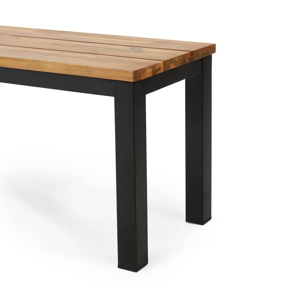 Lindsey Outdoor Modern Industrial Acacia Wood Bench Teak black Christopher Knight Home