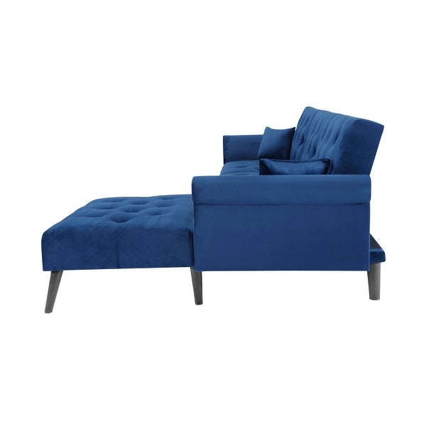 3 Seating Couches Reversible Sectional Sofa Sleeper Blue Velvet Upholstered Chaise