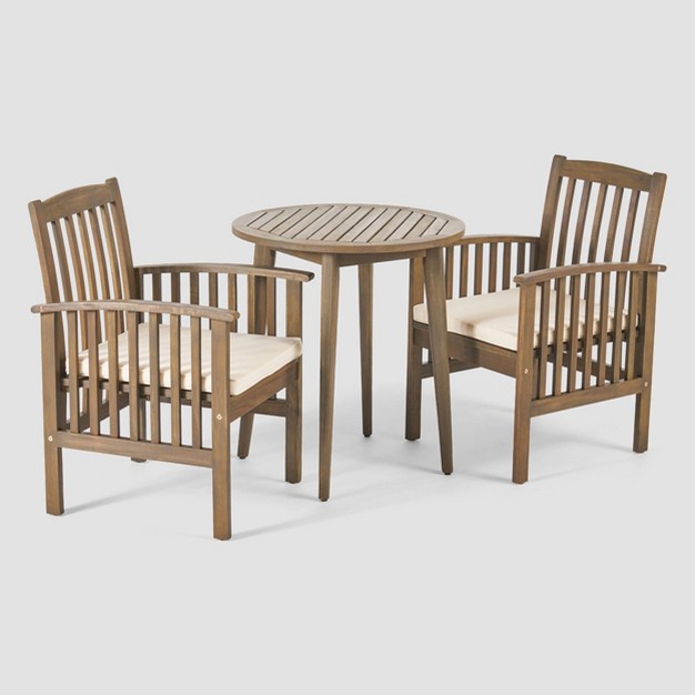 Casa 3pc Acacia Bistro Dining Set Gray cream Christopher Knight Home