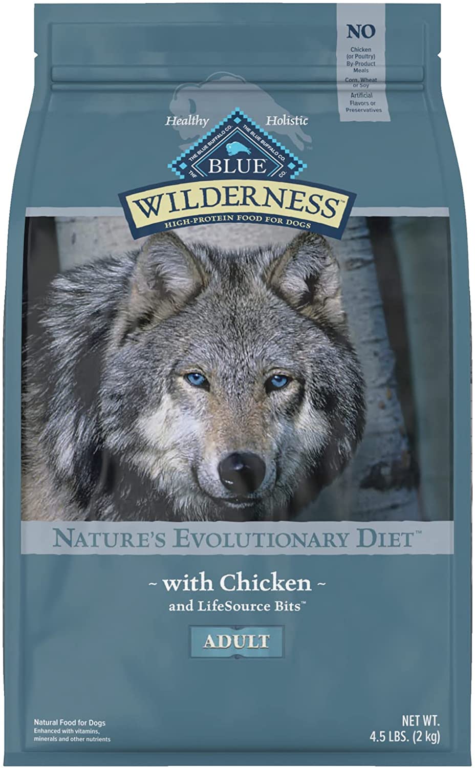 Blue Buffalo Wilderness High Protein， Natural Adult Dry Dog Food， Chicken 4.5-lb