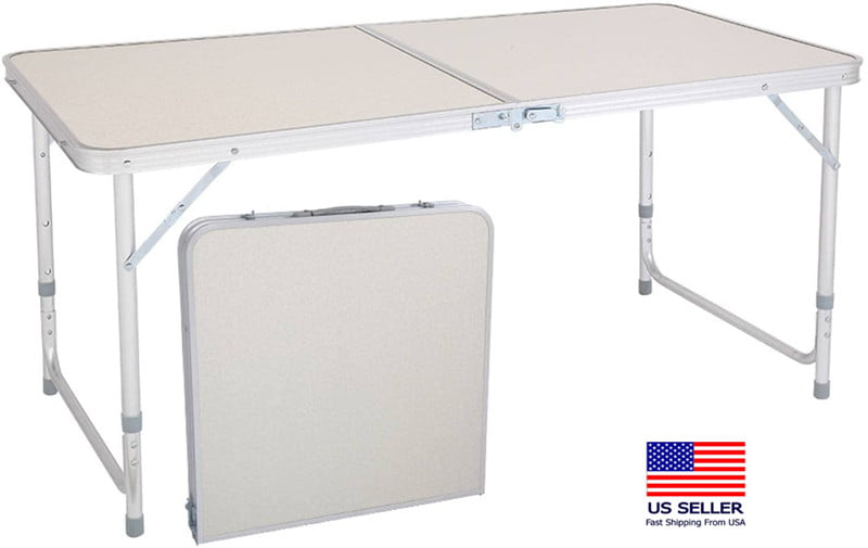 [2 DAY Delivery] 4ft Plastic Folding Table， Indoor Outdoor Heavy Duty Portable w/ Handle， Lock for Picnic， Camping