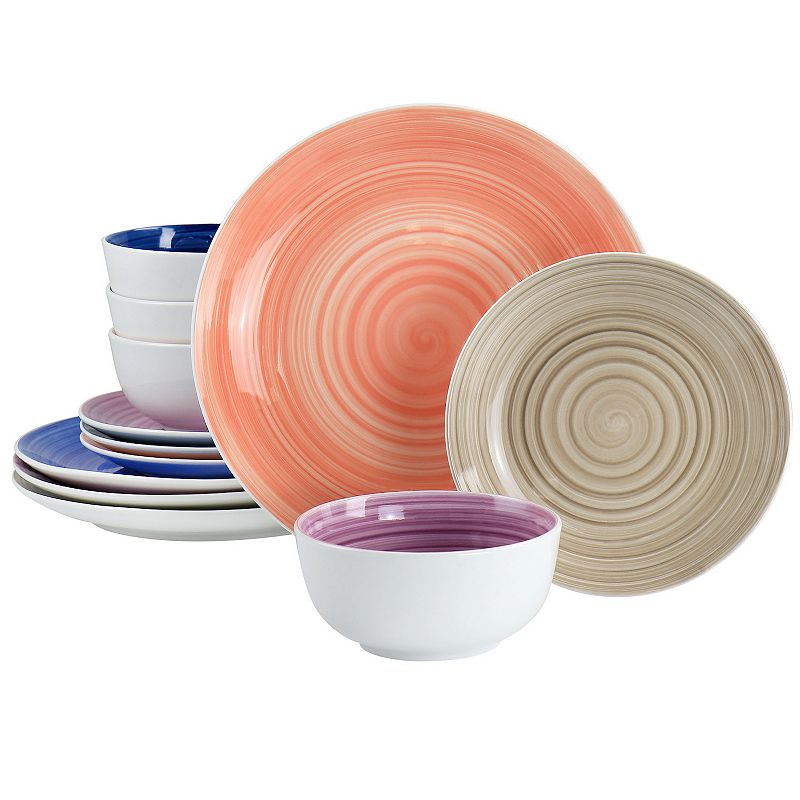 Gibson Home Color Vibes Fine Ceramic 12 Piece Dinnerware Set