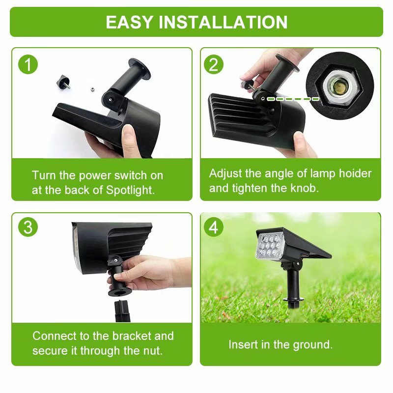 VicTsing 1Pcs Solar Spotlight White Lighting Solar Garden Light IP65 Waterproof 6000K Super Bright