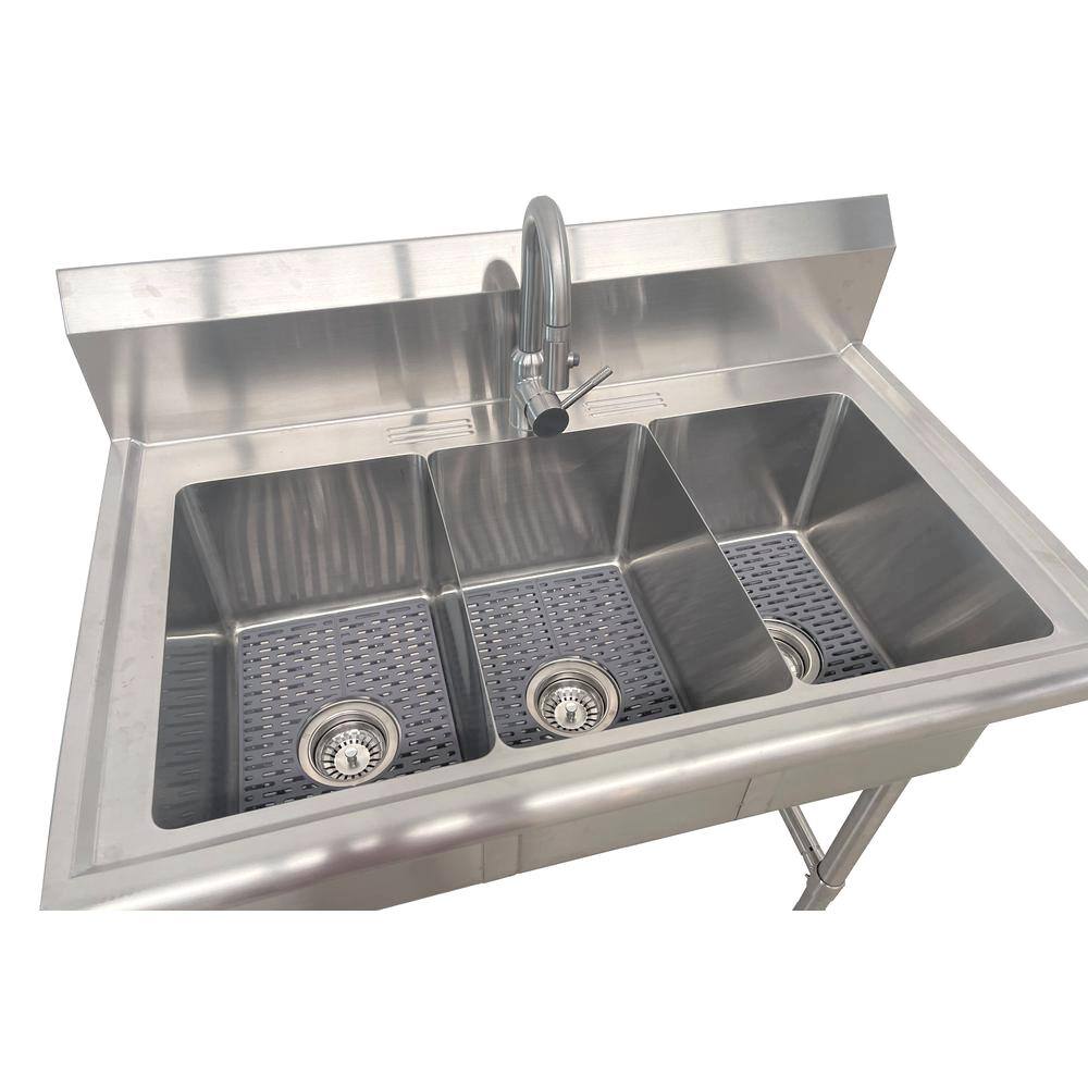 Glacier Bay All-in-One 38 in. Stainless Steel 3 Compartment Commercial Utility Kitchen Sink with Faucet U3824T