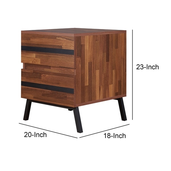 Two Drawers Wooden End Table with Angled Leg Support， Brown and Black - 23 H x 20 W x 18 L Inches