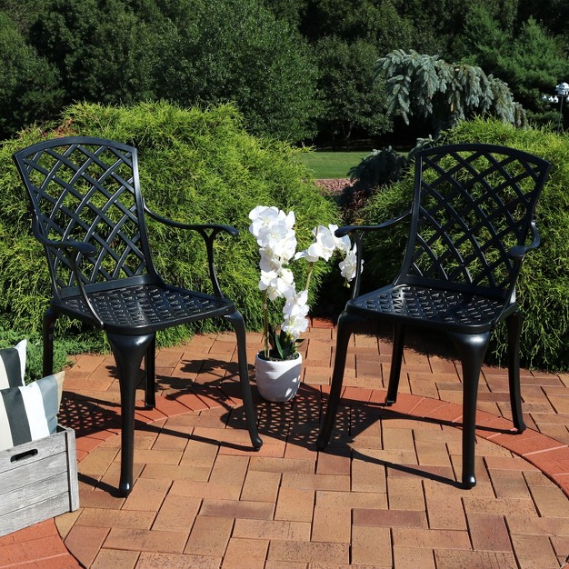 Sunnydaze Outdoor Crossweave Design Black Cast Aluminum Patio Dining Chair 2pk