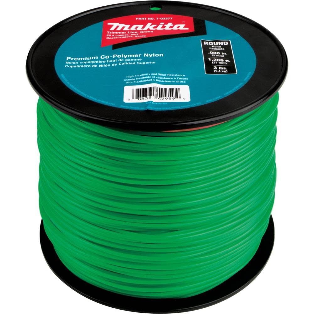 Round Trimmer Line， 0.080”， Green， 1，200’， 3 lbs.