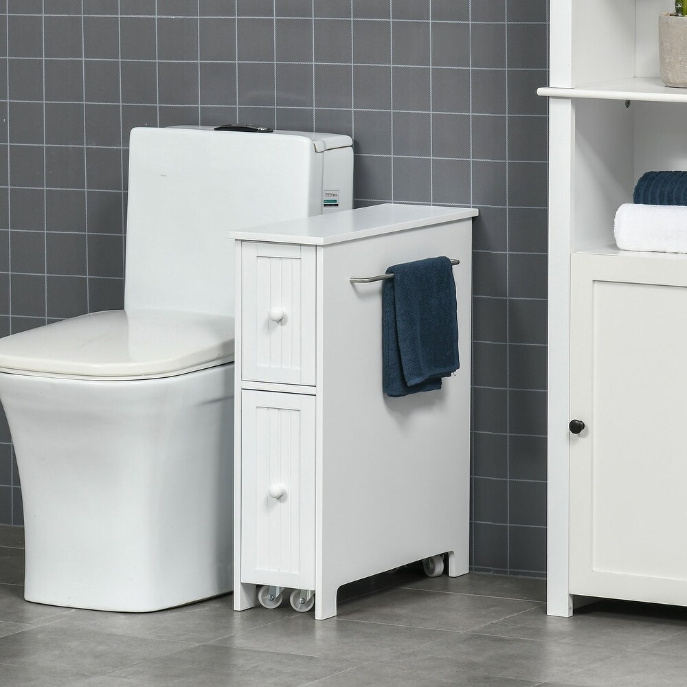 Freestanding Bathroom Cabinet with 2 Drawers and Side Towel Rack