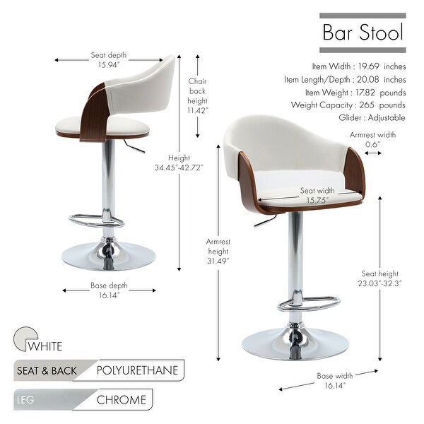 Porthos Home Emir Height Adjustable Bar Stool， PU Leather， Swivel Seat