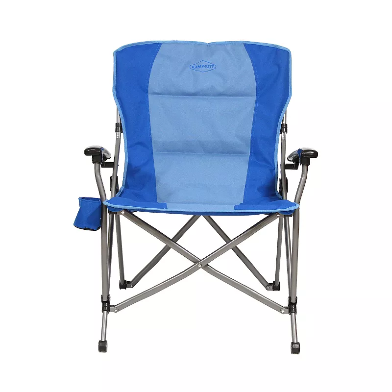 Kamp-Rite Soft Padded Folding Hard Arm Camp Chair with Cupholder， Blue (2 Pack)