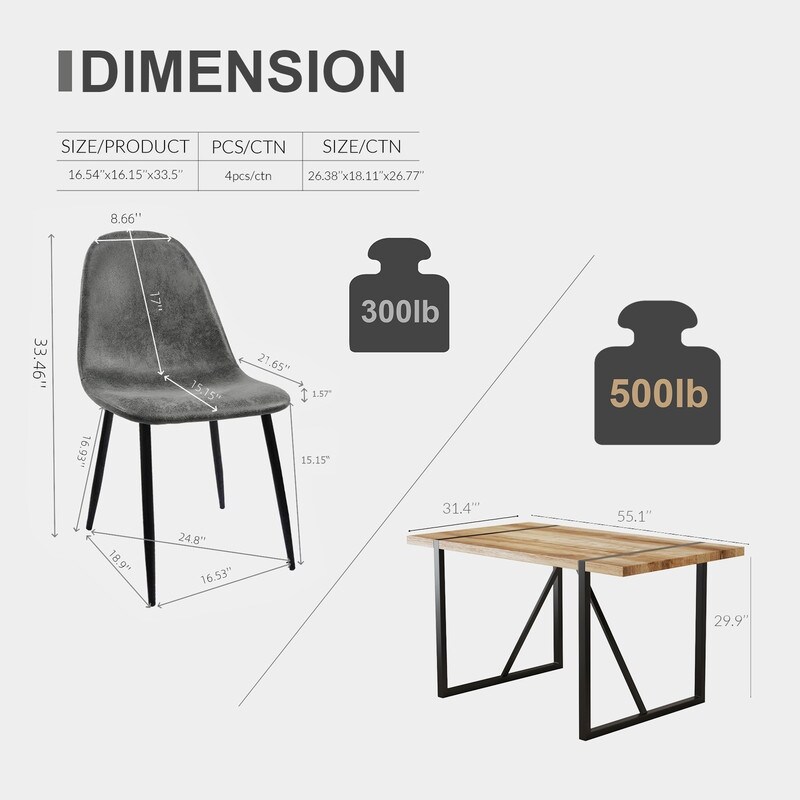 Mid Century Modern 5 Piece Dining Table Set Solid Wood Table with 4 Upholstered Chairs