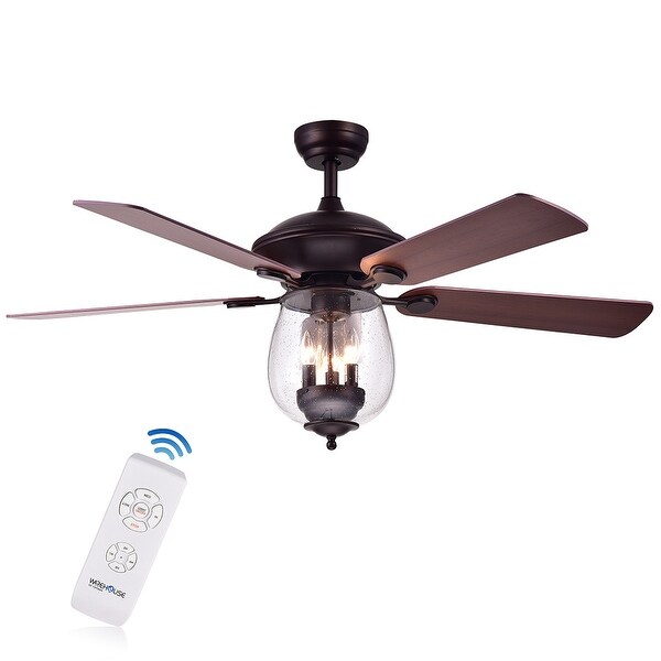 Warehouse of  Tibwald Wood Glass 52-inch 5-blade Lighted Ceiling Fan (Optional Remote) - N/A