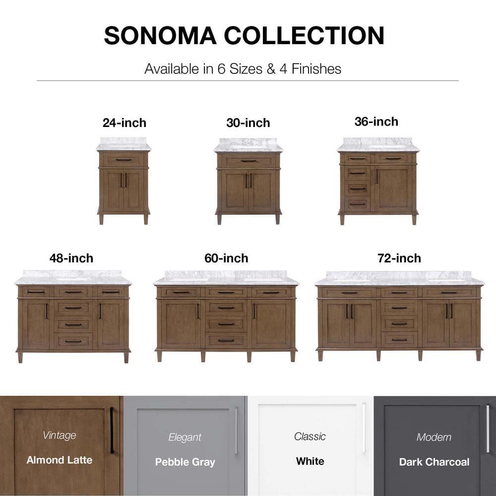 Home Decorators Collection Sonoma 60 in W x 22 in D x 34 in H Bath Vanity in Almond Latte with White Carrara Marble Top