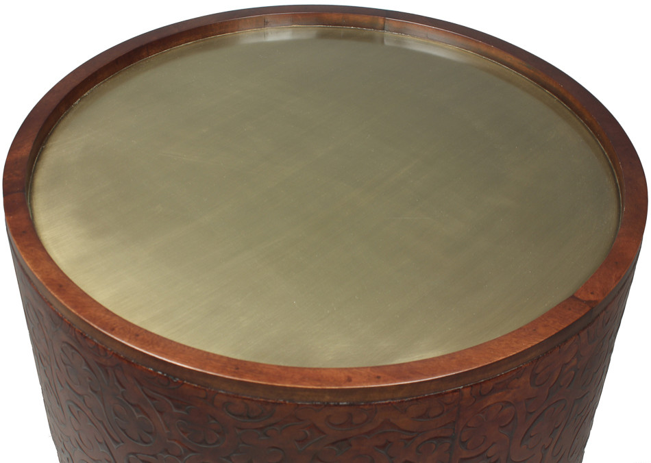 Leather Embossed Drum Side Table   Traditional   Side Tables And End Tables   by Sarreid Ltd  Houzz