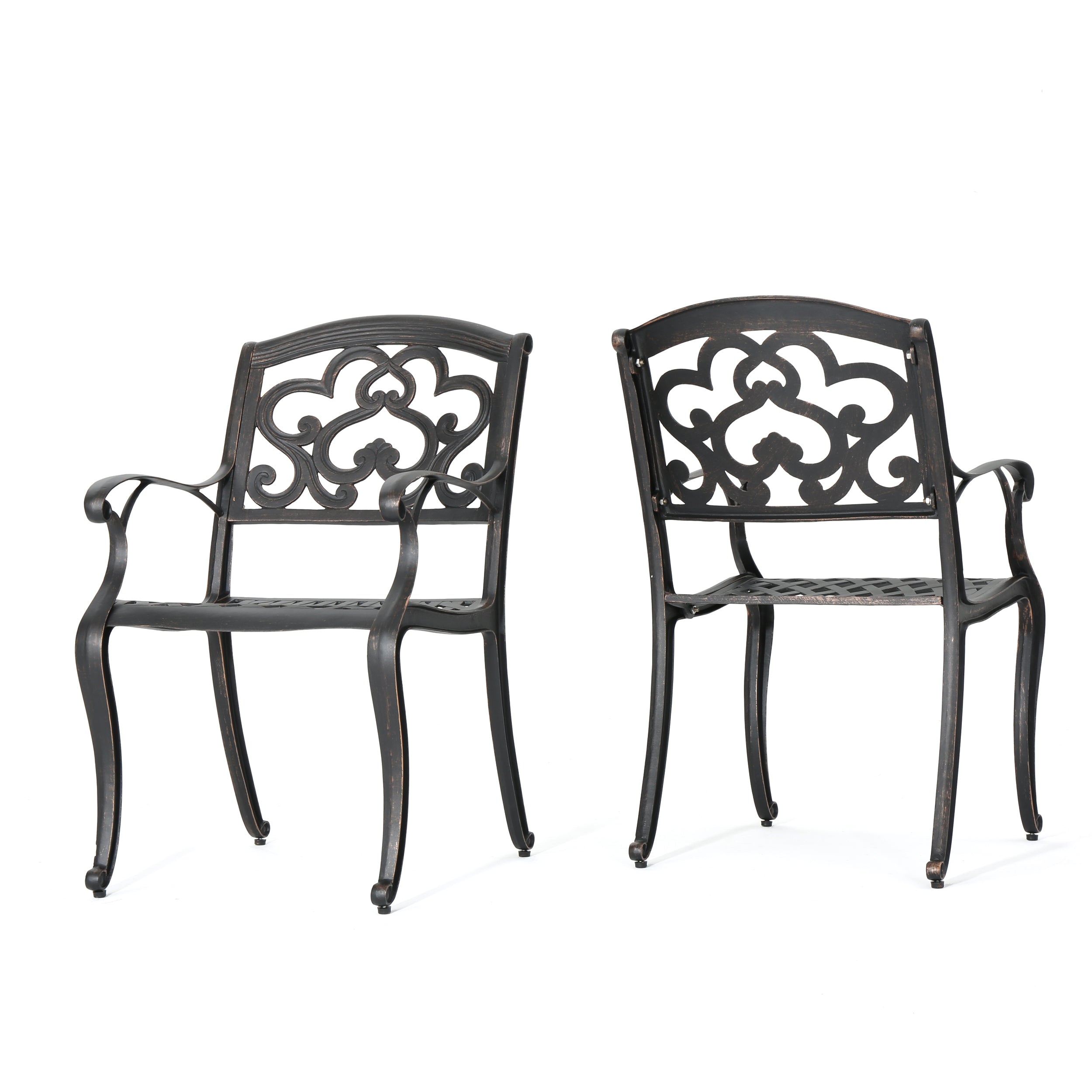 Carlton Outdoor Cast Aluminum Dining Chairs (Set of 2), Patina Copper