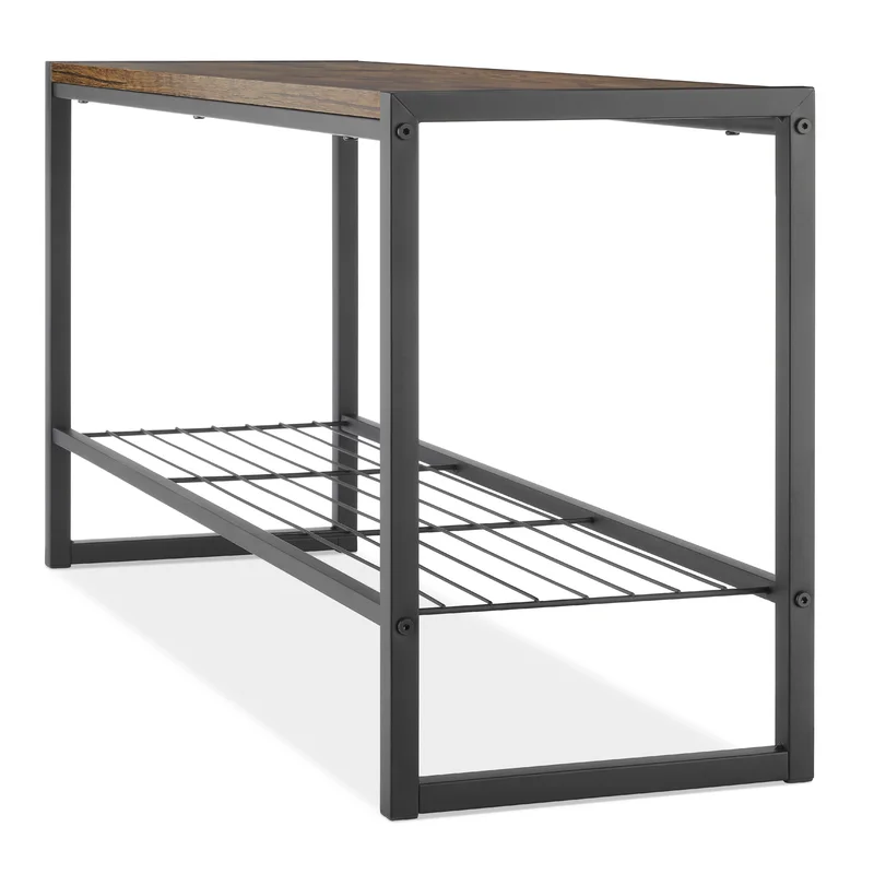 Whitmor Modern Industrial Entryway Bench w/Shoe Storage， Brown