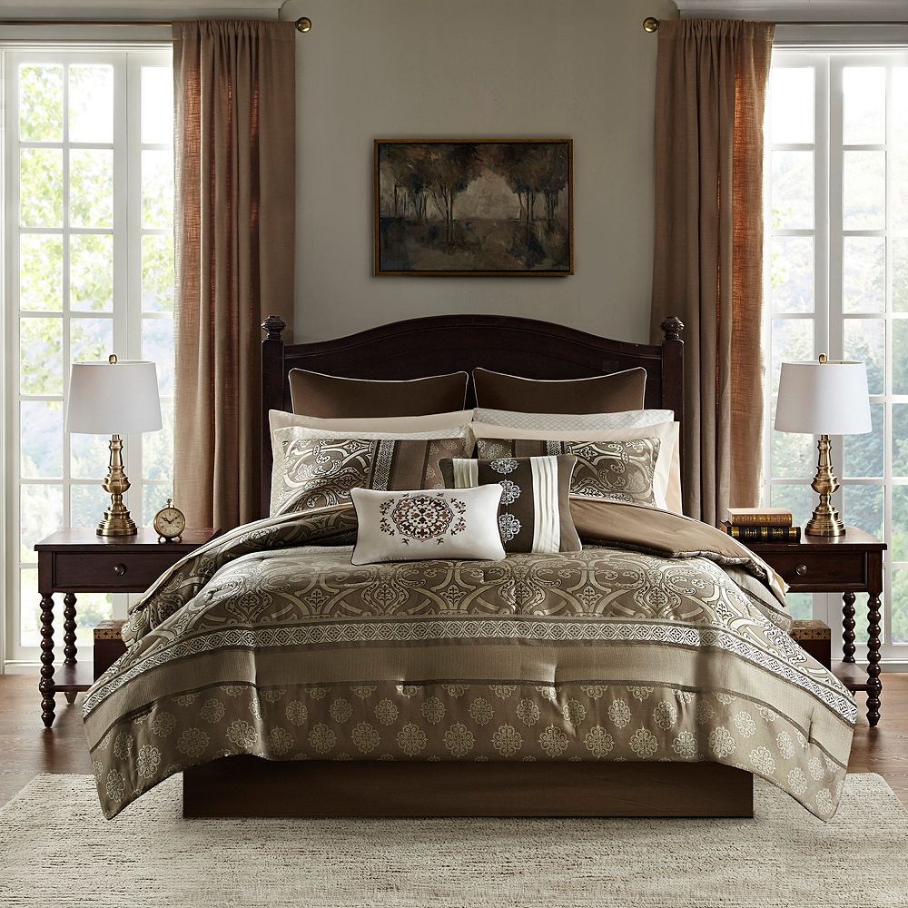 Madison Park Essentials Alexine Jacquard Comforter Set with Sheets and Throw Pillows