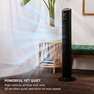 Holmes SmartConnect 42 in. Oscillating 5 Speed Wi-Fi Digital Tower Fan Black with ClearRead Display and Remote Control 12078