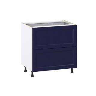 J COLLECTION Devon Painted Blue Shaker Assembled Base Kitchen Cabinet with 3 Drawers 33 in. W  x 34.5 in. H x 24 in. D DSB2D33I1-DV