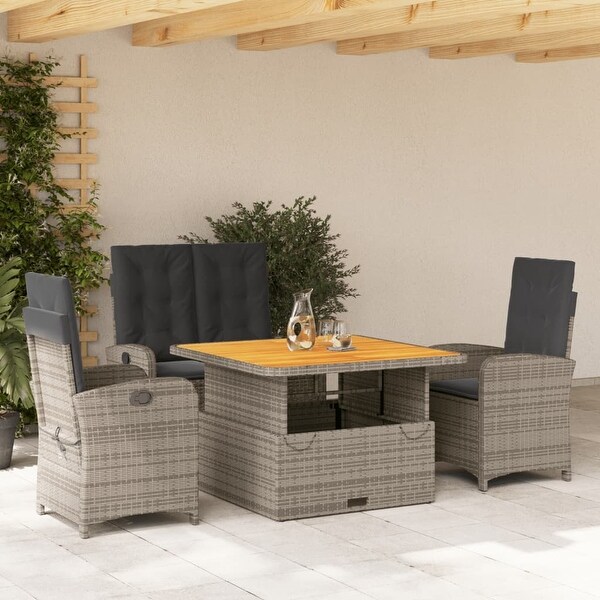 vidaXL Patio Dining Set with Cushions Outdoor Seating Gray Poly Rattan