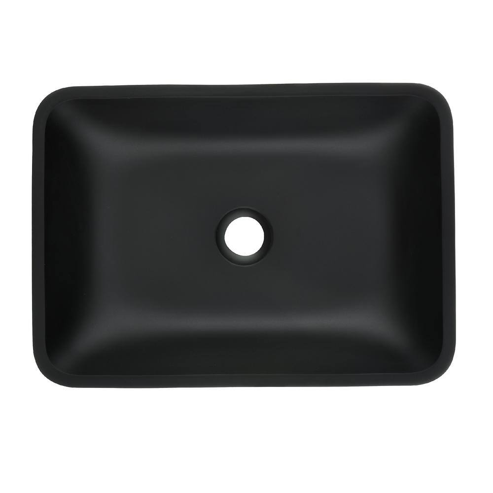 Interbath Matte Shell Glass Rectangular Vessel Bathroom Sink in Black with Faucet and Pop-Up Drain in Matte Black ITB110MB02