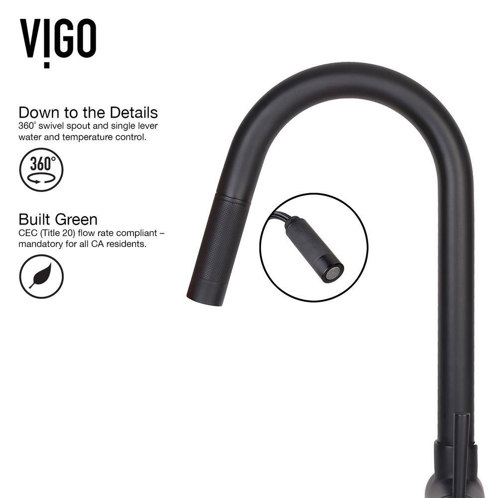 VIGO Gramercy Single Handle Pull-Down Spout Kitchen Faucet Set with Soap Dispenser in Matte Black VG02008MBK6