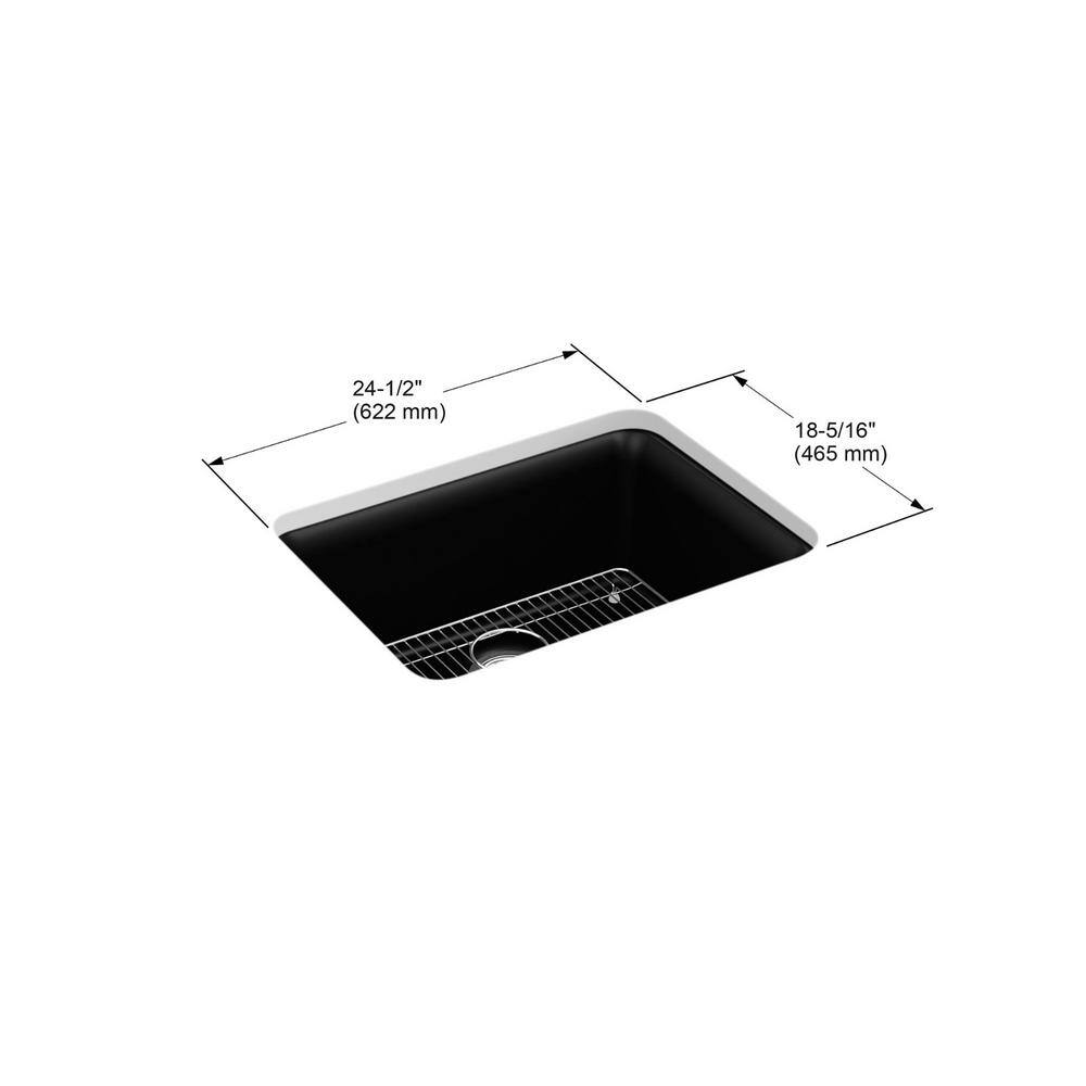 KOHLER Cairn 24-12 in. x 18-516 in. x 9-12 in. Neoroc Granite Composite Undermount Single-Bowl Kitchen Sink In Matte Black K-28001-CM1