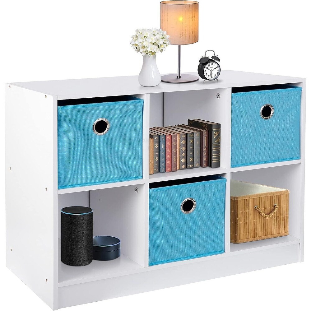 6 Cube Storage Organizer Bookshelf Bookcase Cabinet W/3 Fabric Bins