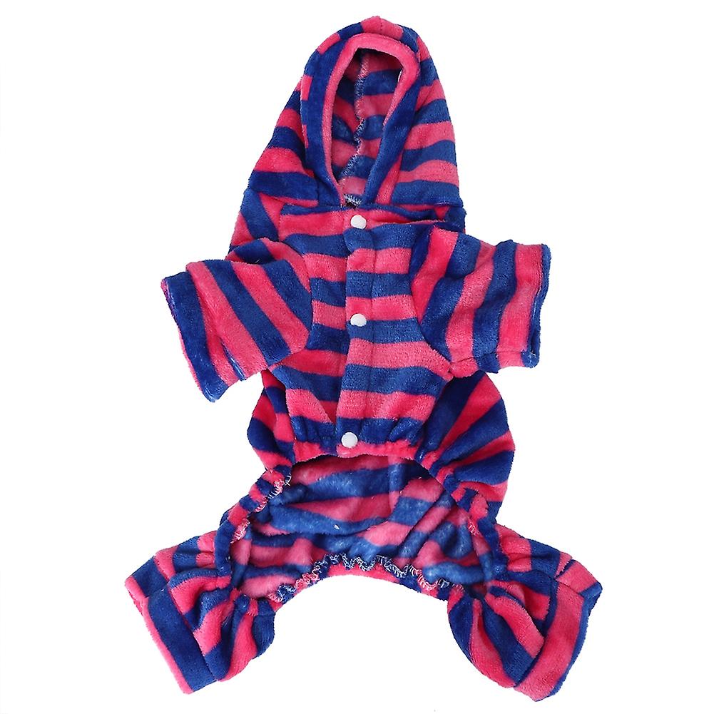 Coral Fleece Deep Blue Red Stripe Autumn Winter Four Feet Pet Hoodies Clothes Warm Pajamas Clothing For Dogs Cats