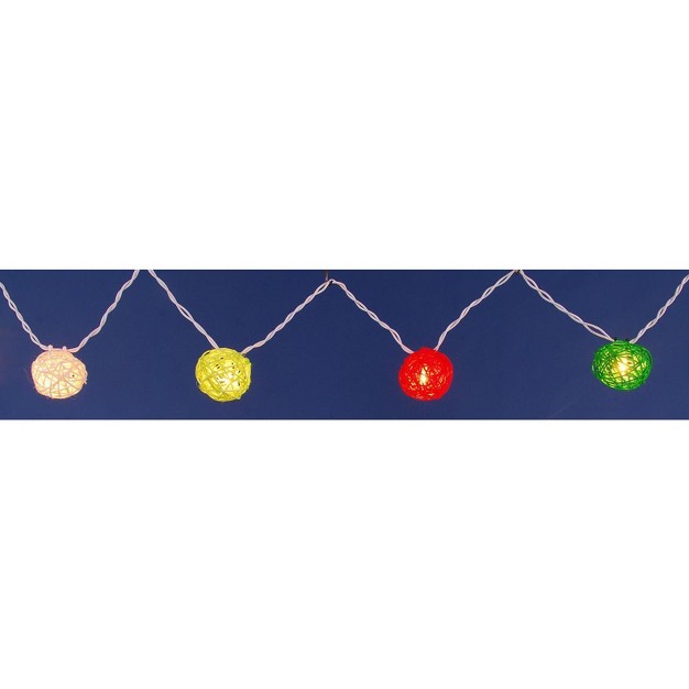 Penn 10ct Mini Rattan Ball String Lights Multi color White Wire