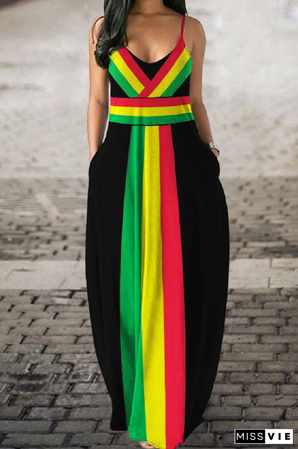 Sexy Casual Print Backless Spaghetti Strap Long Dresses