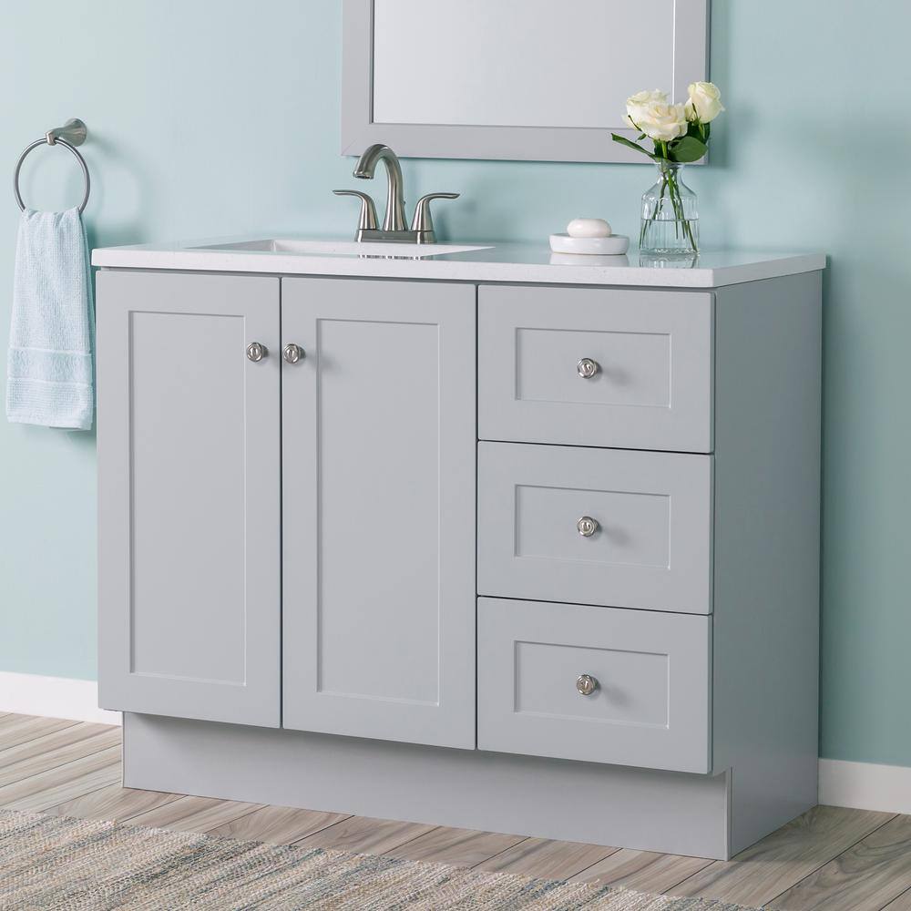 Glacier Bay Bannister 42.5 in. W x 18.75 in. D Bath Vanity in Pearl Gray with Cultured Marble Top in Colorpoint White with Sink BA42P2-PG