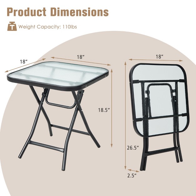 Costway Patio Folding Square Glass Side Table Bistro Coffee Table Plant Stand