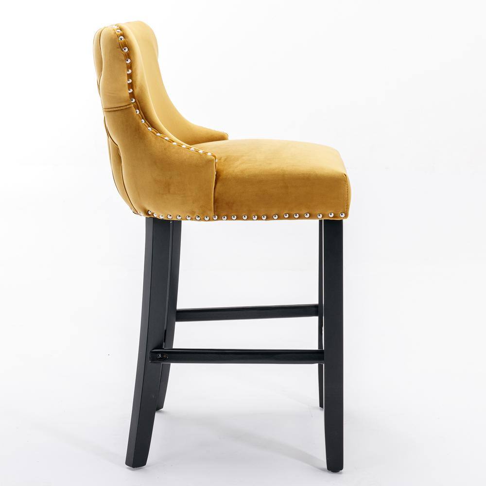 26.7 in. Gold Wing Back Wood Bar Stool Tufted Upholstered Velvet Counter Stools (Set of 2) FY-W114366435