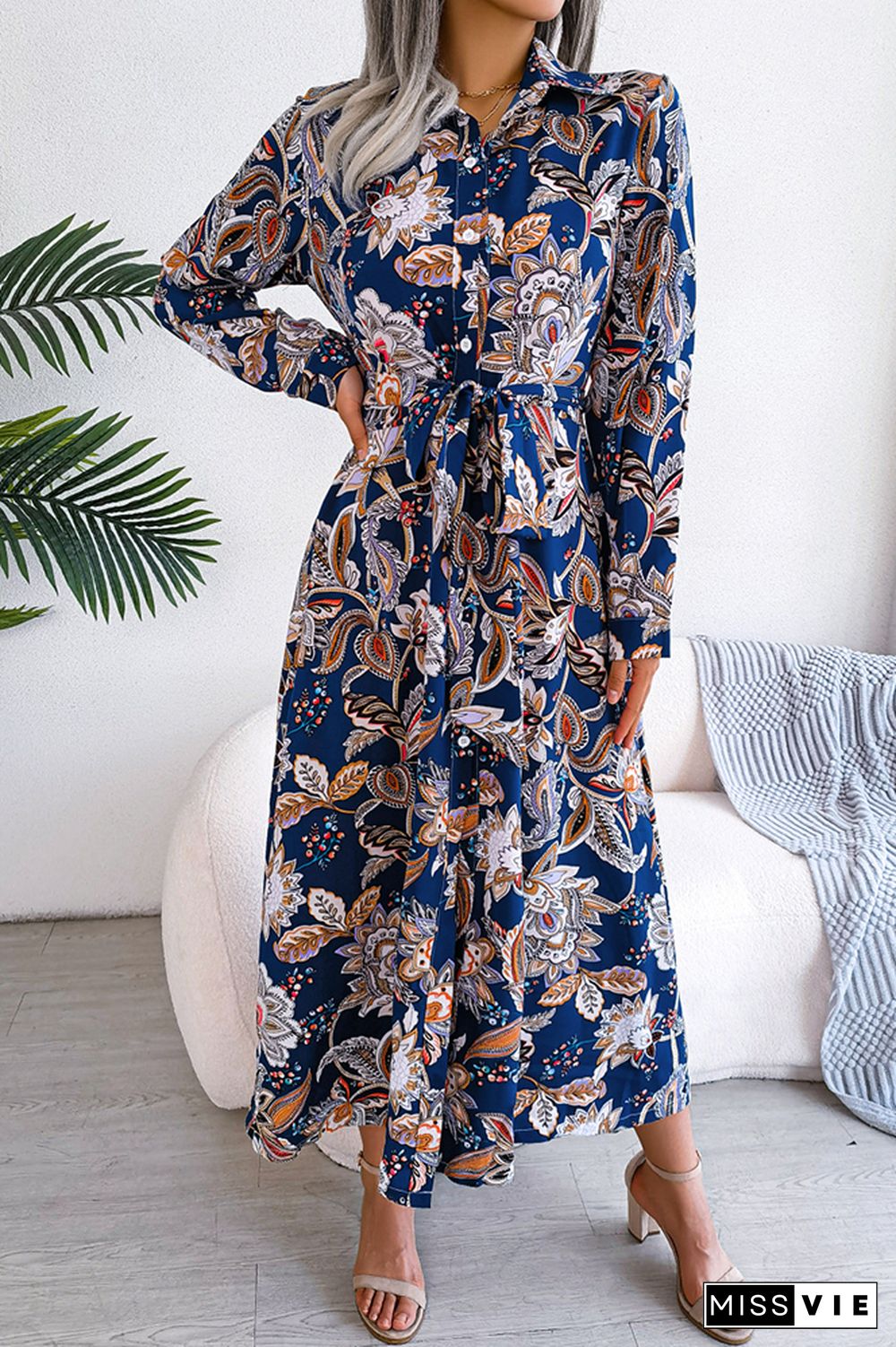 Paisley Floral Printed Button Maxi Dress