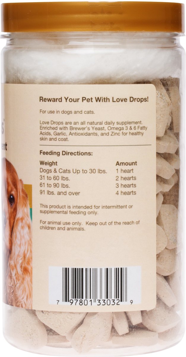 NaturVet Love Drops Plus Omegas Peanut Butter Flavored Chewable Tablets Skin and Coat Supplement for Cats and Dogs