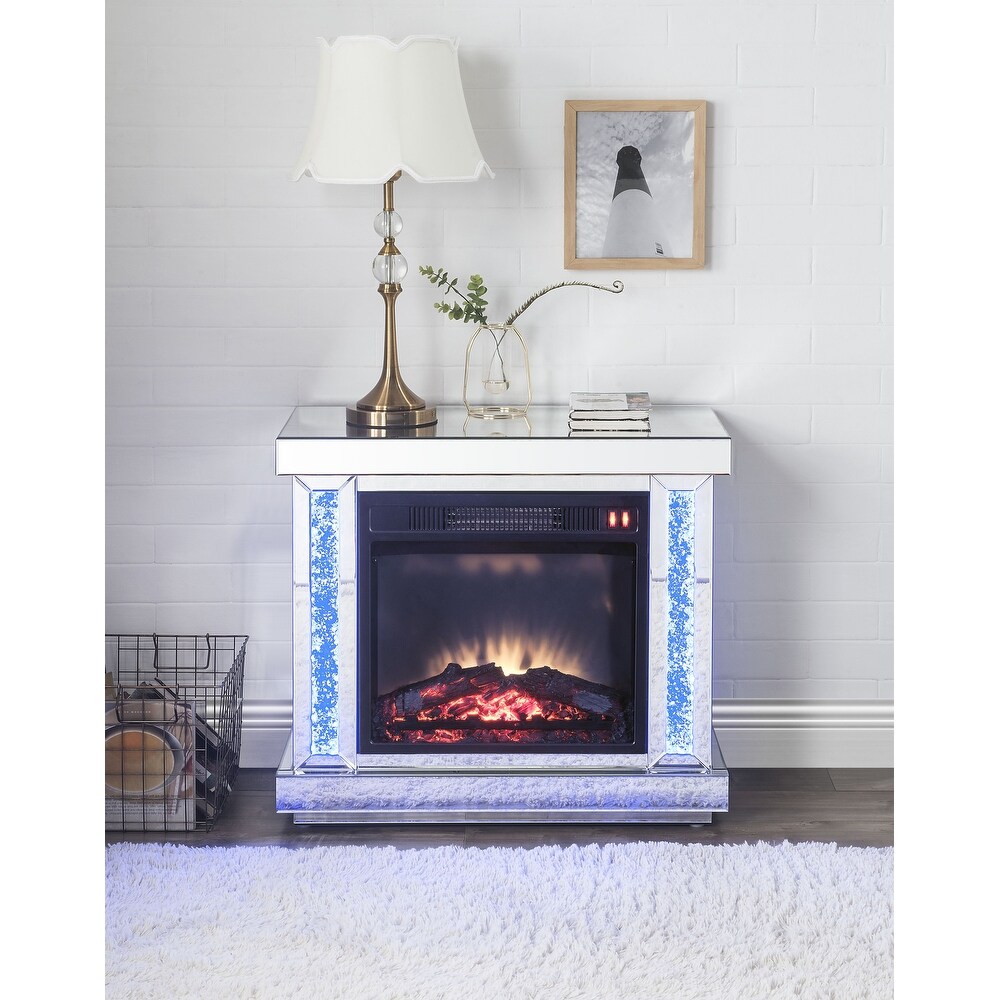 ACME Noralie Fireplace in LED  Mirrored and Faux Diamonds