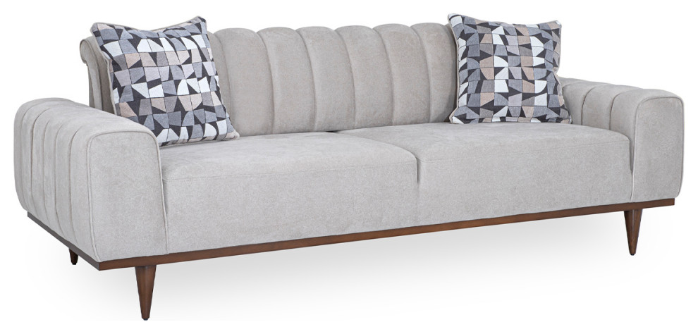 Michael Amini Balboa Chenille Sofa   Shell Gray/Warm Walnut   Midcentury   Sofas   by Michael Amini  Houzz