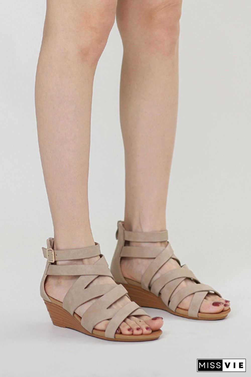 Criss Cross Strappy Zipper Platform Sandals