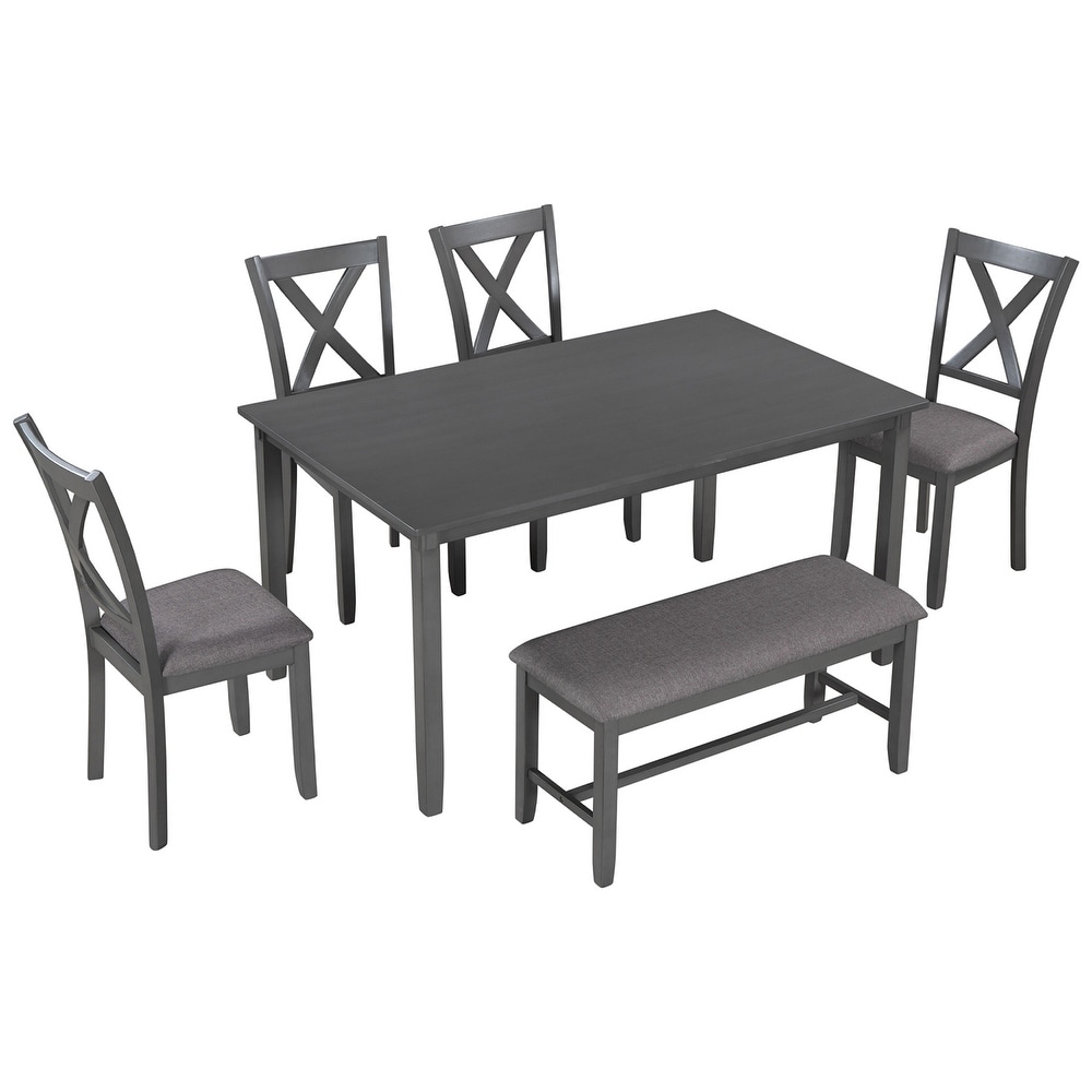 6 Piece Dining Table Set  Rectangular Dining Table  4 Chairs and Bench